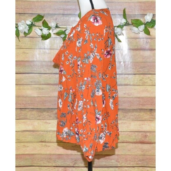 Cute Altar'd State Boho Fall Orange Long Balloon Sleeve Tunic Top Size M Floral - Picture 5 of 10